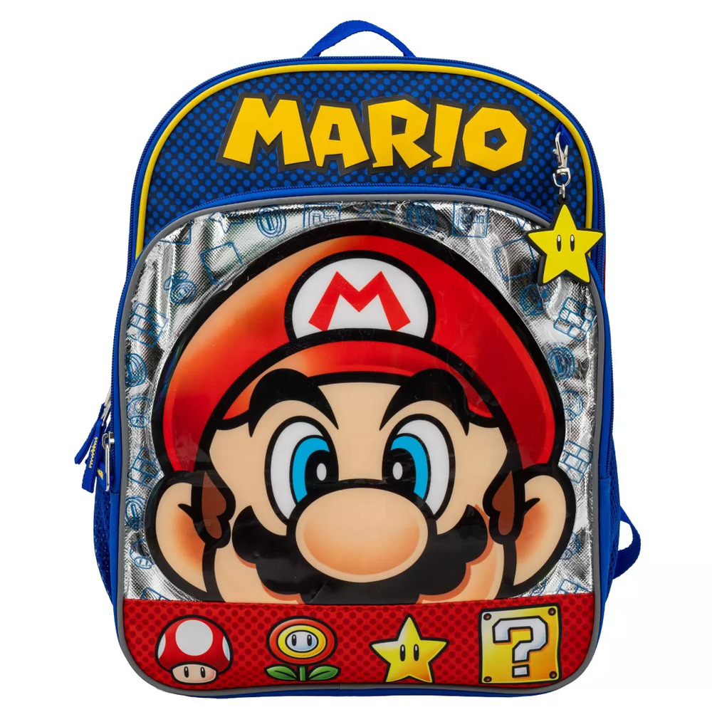 Super Mario Brothers Backpack, 16Â€ Nintendo School Bag Featuring a Big Face Ma